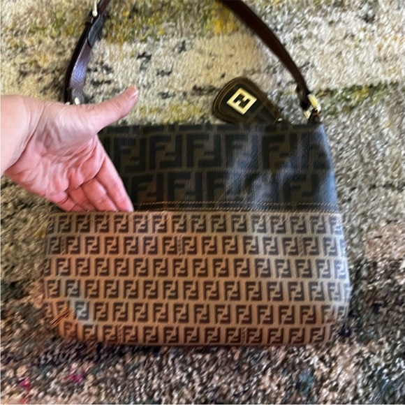 💯Authentic Fendi Zucchino and Zucca combination canvas leather handbag - Picture 13 of 16
